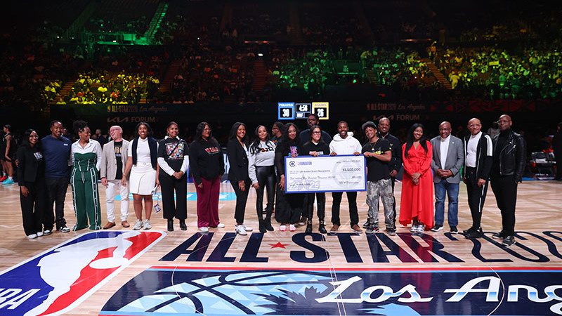 At the 2026 NBA HBCU Classic on February 13, 2026, UNCF was a joint recipient of a $5,500,000 check from the NBA Foundation, made out to “LA Based Grant Recipients”. Maurice Jenkins Jr. (right), executive vice president, chief development officer, UNCF, was present to receive the check.