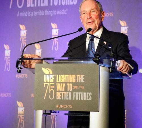 Headshot of Michael Bloomberg speaking at UNCF event