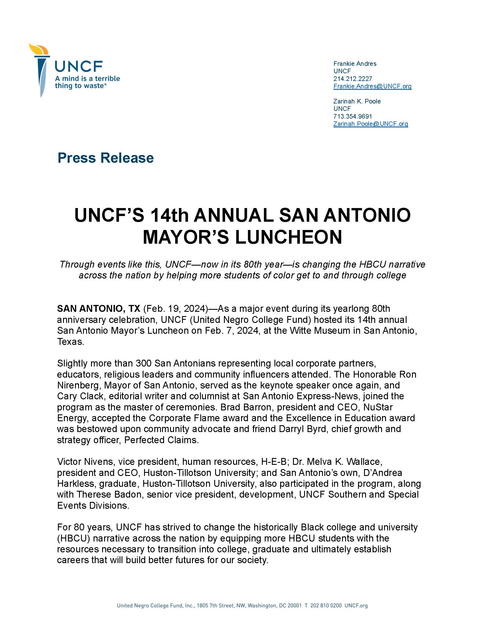 San Antonio Mayors Luncheon Press-Release
