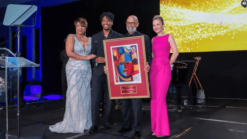 Left to right): Therese Badon, UNCF SVP, UNCF Masked Award Honoree Jon Batiste, eight-time Grammy®, Emmy, and Academy Award-winning singer, songwriter, and composer, Dr. Michael L. Lomax, UNCF president and CEO and the Honorable Helena Moreno, mayor, City of New Orleans.