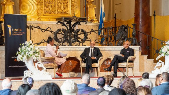 (L to R) Lisa Rayam, WABE host and senior producer; Dr. Michael L. Lomax, president and CEO, UNCF, and Dr. Henry Louis Gates, Jr, Alphonse Fletcher University professor and director of the Hutchins Center for African and African American Research at Harvard University