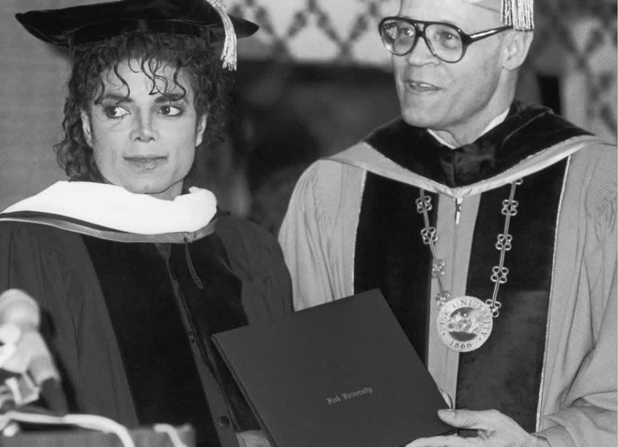Michael Jackson received an honorary degree from UNCF-member institution Fisk University on March 10, 1988, in recognition of his philanthropic contributions to UNCF, specifically establishing the Michael Jackson Endowed Scholarship Fund.
