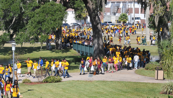 Aerial view of Bethune Cookman students on campus