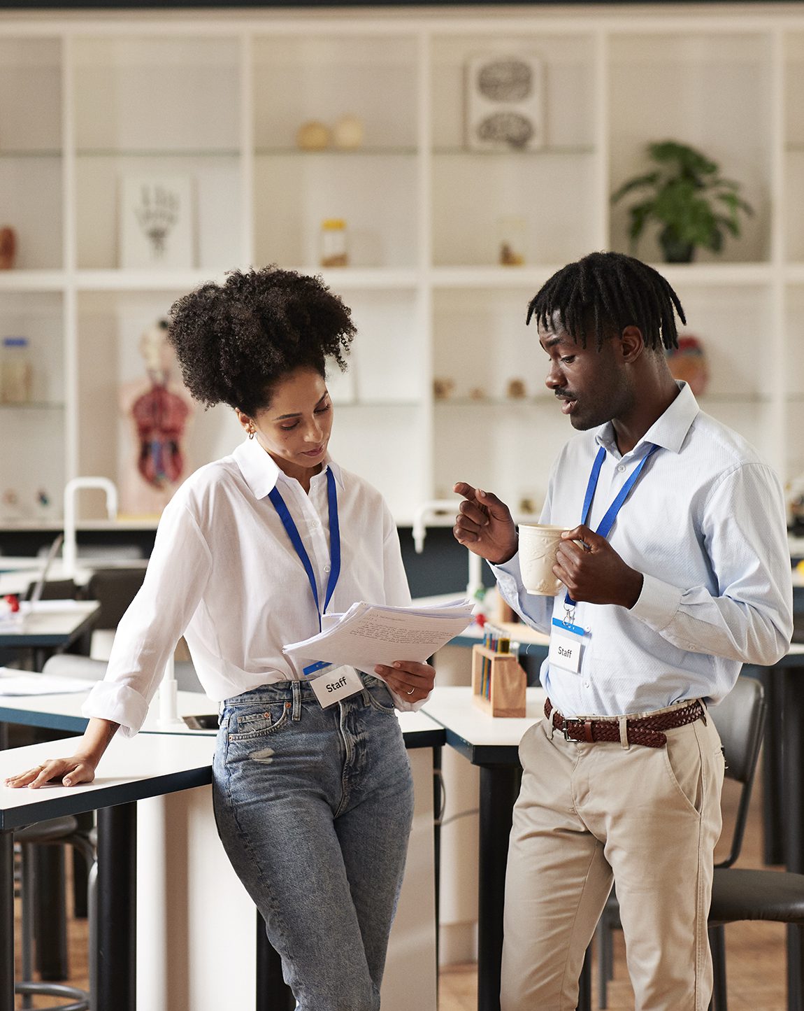 Two black researchers having a discussion