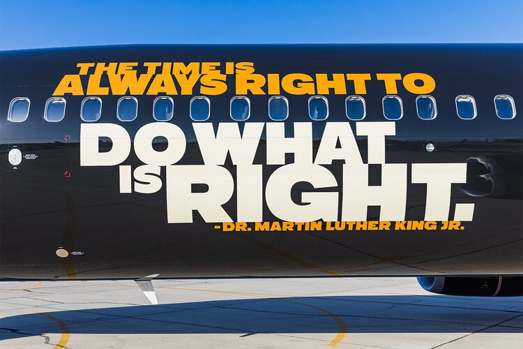 American Airlines Jet printed with 'The Time is Always Right to Do What is Right' - Dr. Martin Luther King Jr.