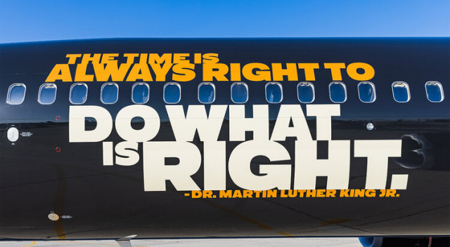 American Airlines Jet printed with 'The Time is Always Right to Do What is Right' - Dr. Martin Luther King Jr.