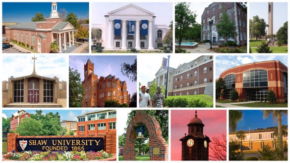 Photo collage of HBCU campus buildings