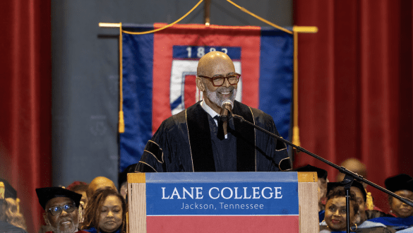 Dr. Michael Lomax spoke at Lane College's spring convocation on Jan. 22, 2025.