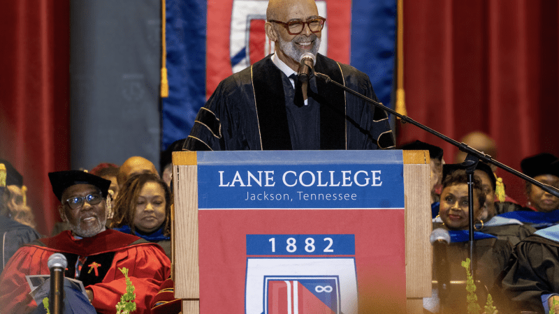 Dr. Michael Lomax spoke at Lane College's spring convocation on Jan. 22, 2025.