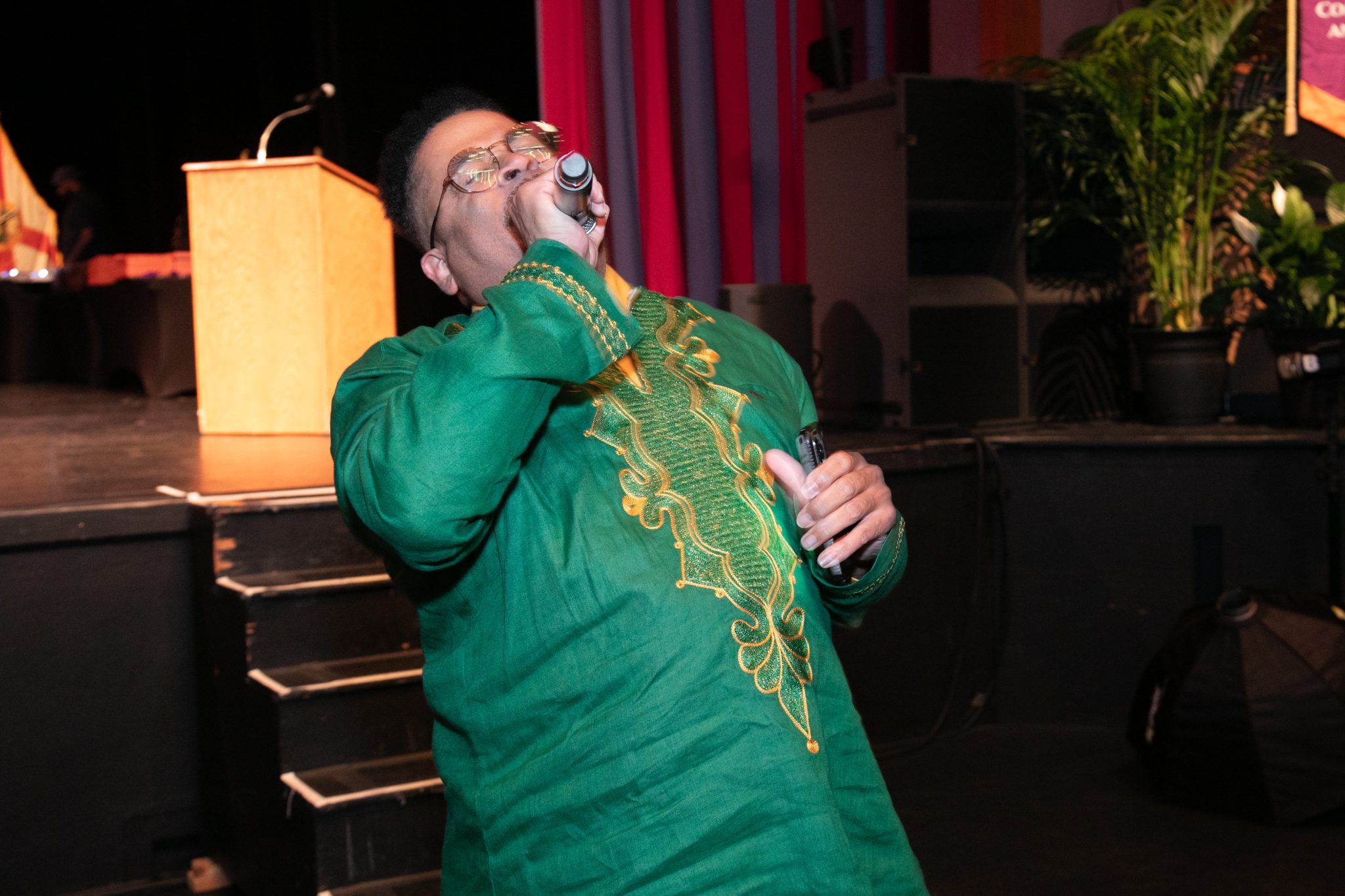 A person singing passionately