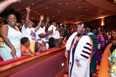 group celebration at commencement
