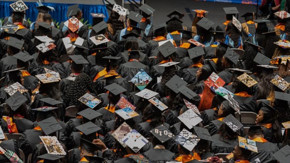 Image of caps during Florida Memorial University graduation ceremony