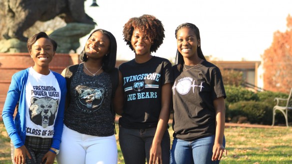 4 female Livingstone College students outside smiling