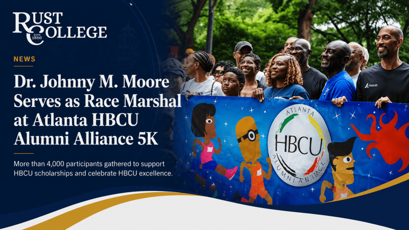 Header graphic, reads "Dr. Johnny M. Moore serves as race marshal at Atlanta HBCU Alumni Alliance 5K"