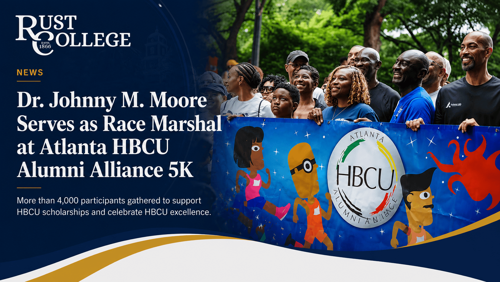 Header graphic, reads "Dr. Johnny M. Moore serves as race marshal at Atlanta HBCU Alumni Alliance 5K"