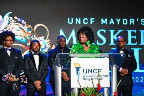 Philadelphia's 100th Mayor, the Honorable Cherelle L. Parker with UNCF Male Scholars