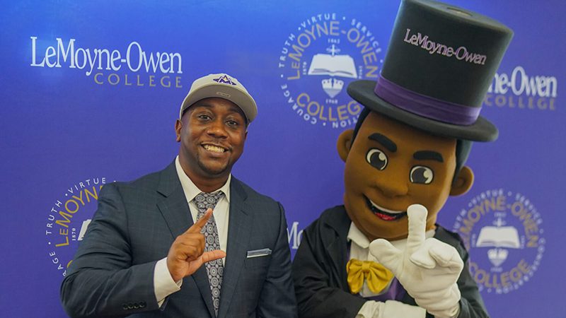 Roderick Smothers Jr. and LeMoyne-Owen mascot