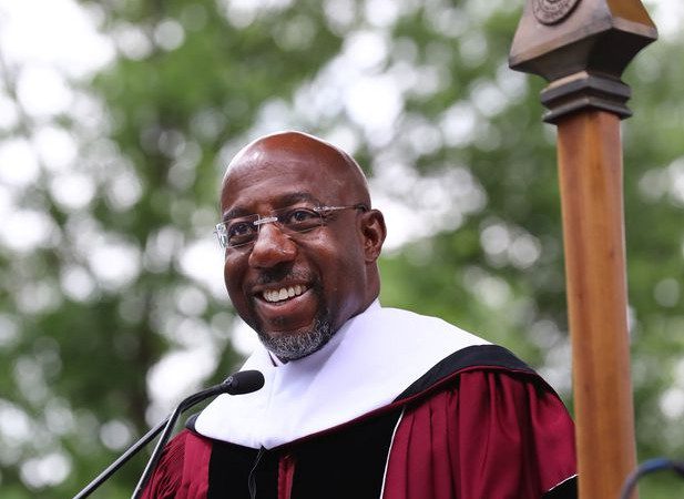 Senator Reverend Warnock delivered the address to the Morehouse Class of 2022. Photo from warnock/senate.gov/AJC/CurtisCompton.