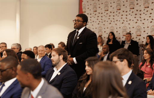 Lawrence Nalls, III asks a question at a conference. Photos from Lawrence Nalls, III.