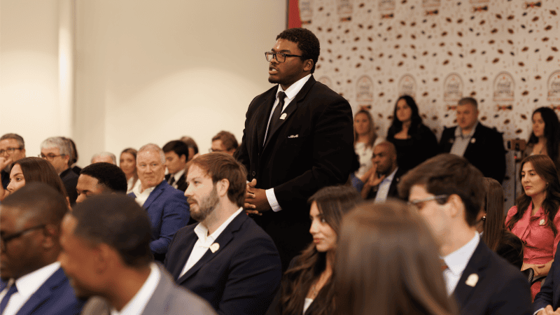 Lawrence Nalls, III asks a question at a conference. Photos from Lawrence Nalls, III.