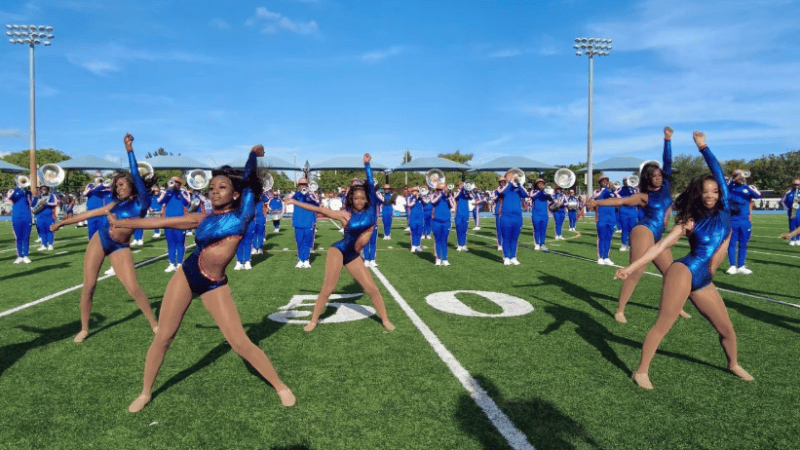 Florida Memorial University LionEssence dance team and The ROAR marching band. Photo from Florida Memorial University.
