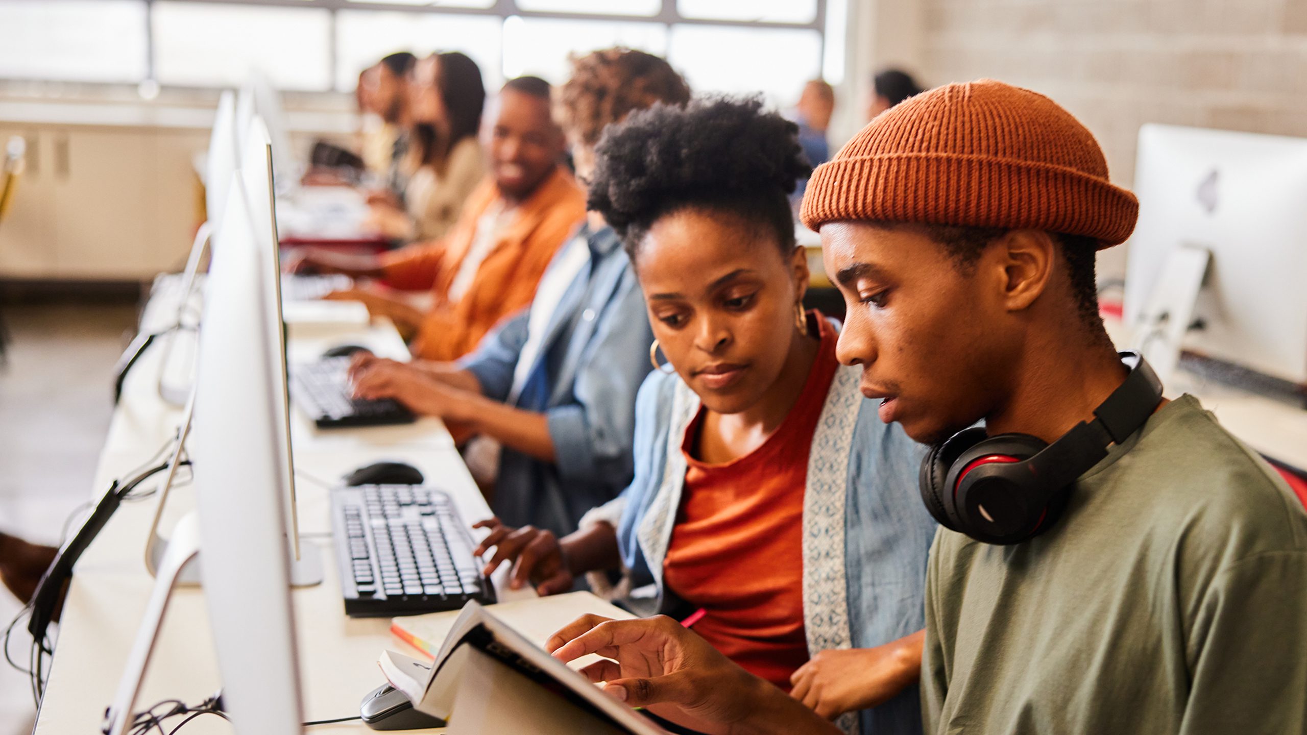 Students working together in a computer lab