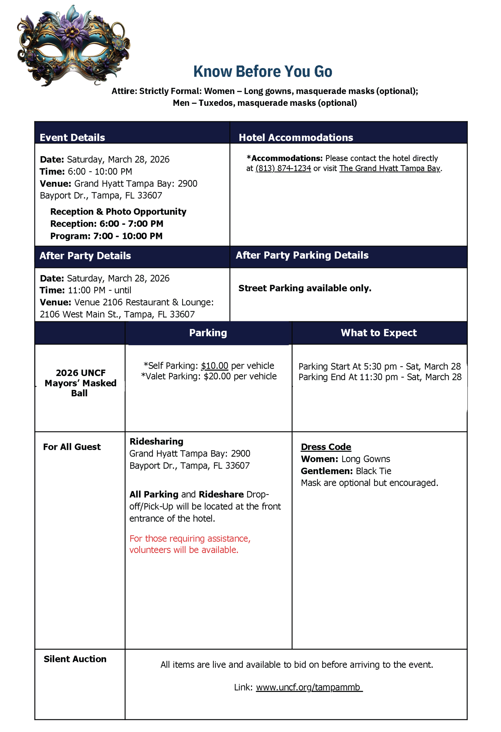 Tampa Bay UNCF Know Before You Go