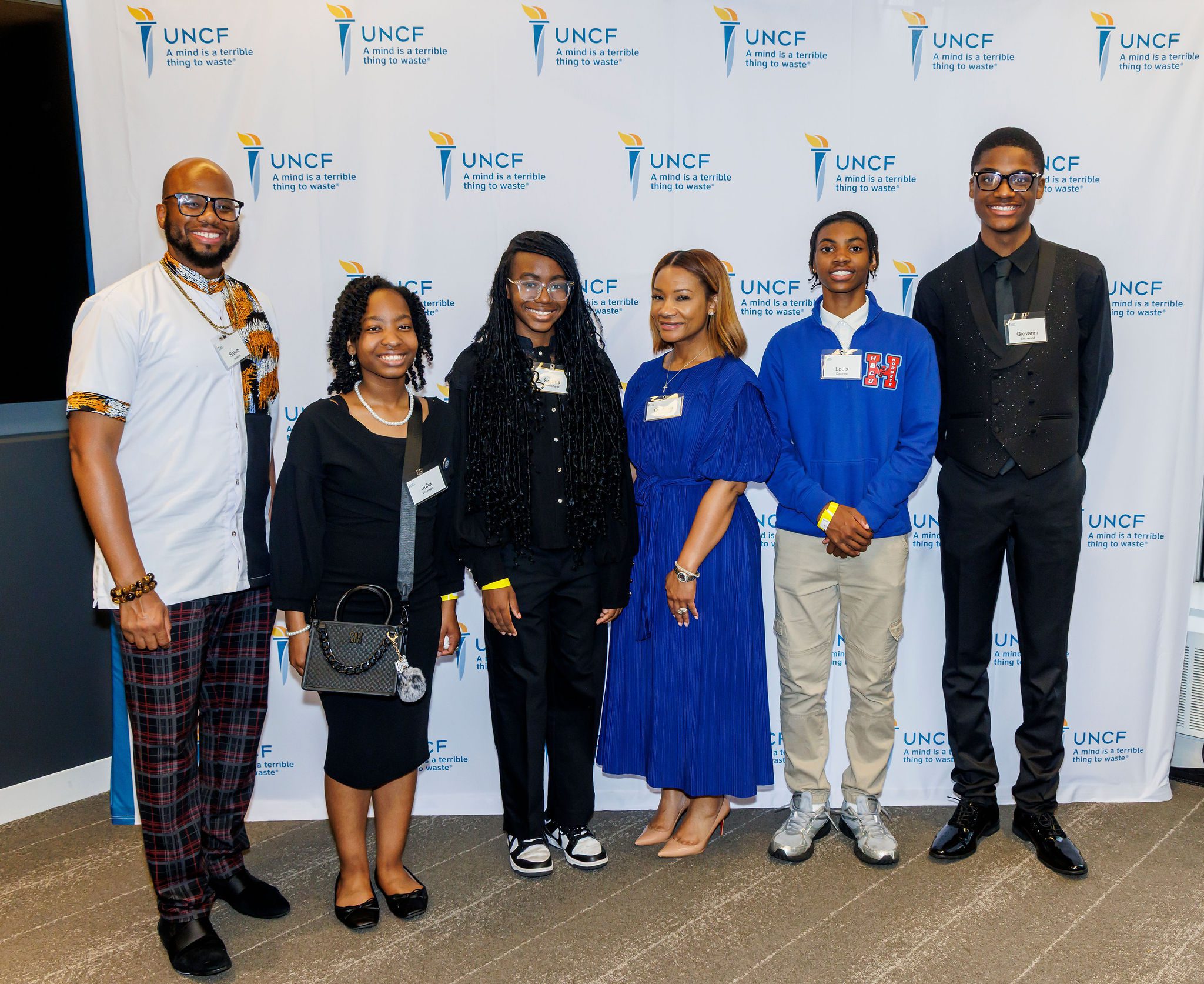 From Left to Right: Guests from HBCU Early College Prep High School, Professor Rakim Jenkins; 9th graders Julia J., Sophia S., Founding Principal Dr. Asya Johnson; and 9th graders Louis D. & Giovanni B.