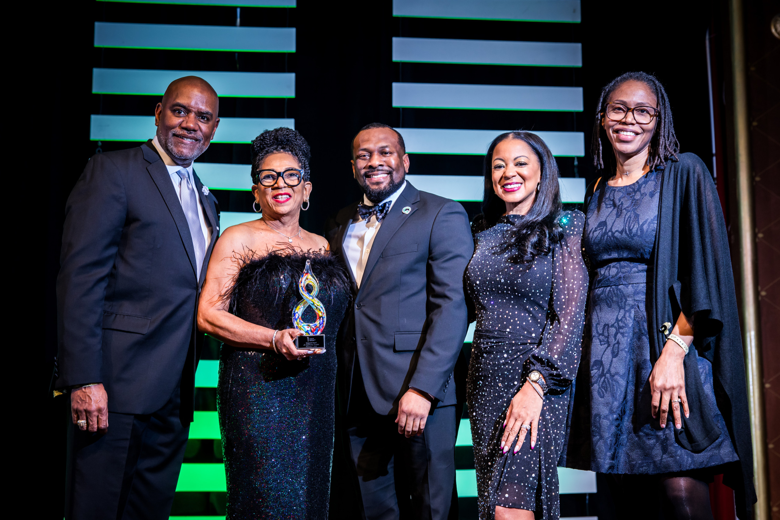 Group of event attendees on stage