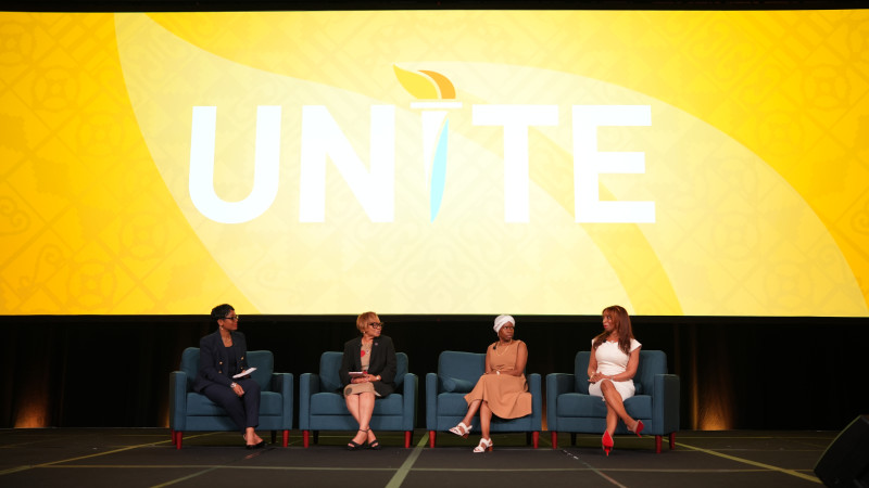 Unite 2026 L-R: Tiffany Taylor, president, ASU+GSV Summit, Dr. Bobbie Knight, president, Miles College;  Monique Picou, chief strategic officer, Google Cloud and Tasha Austin, Ph.D., principal, Deloitte;.