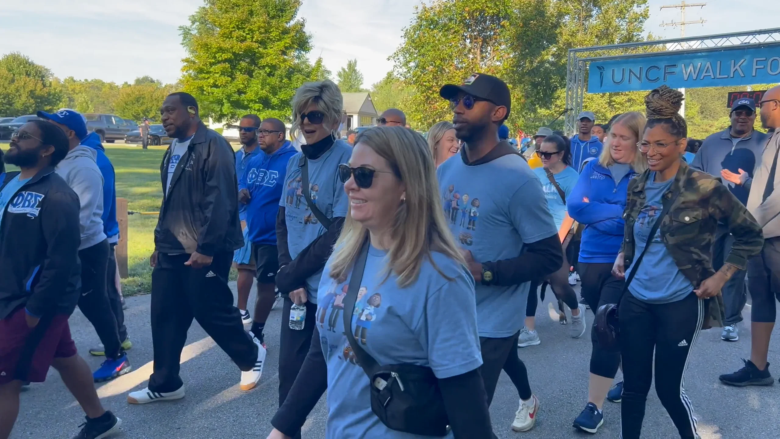 Large group of people walking
