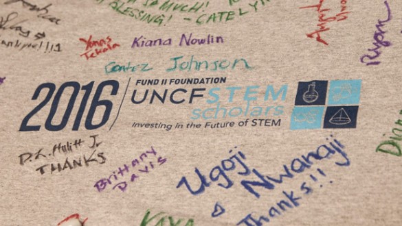 Stem scholars shirt with event participants signatures on it