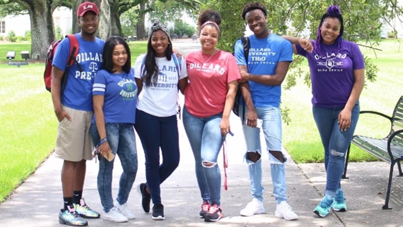 6 Dillard University students outside on campus