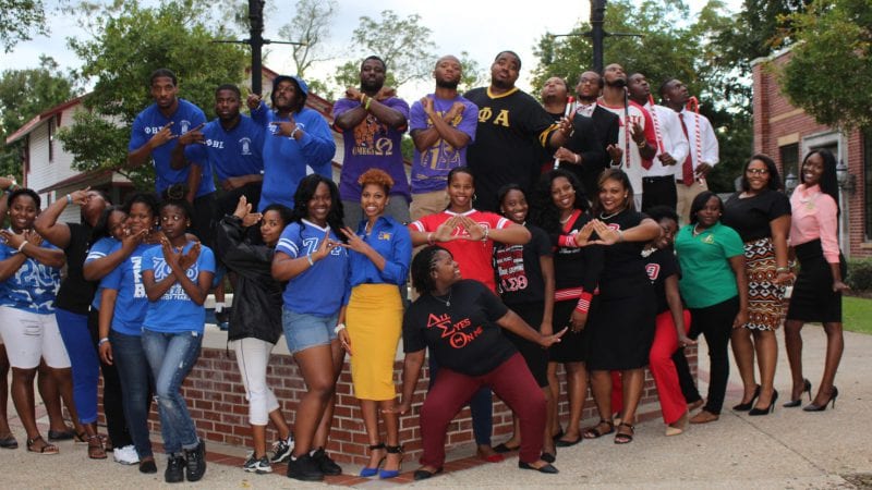 Group shot of fraternity and sorority members at Edward Waters College