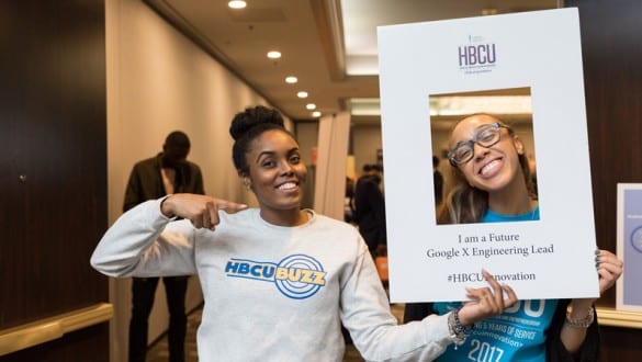 Two HBCU Innovation attendees using social media frames