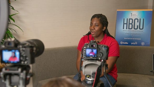 UNCF female student speaking to camera during HBCU Innovation Summit