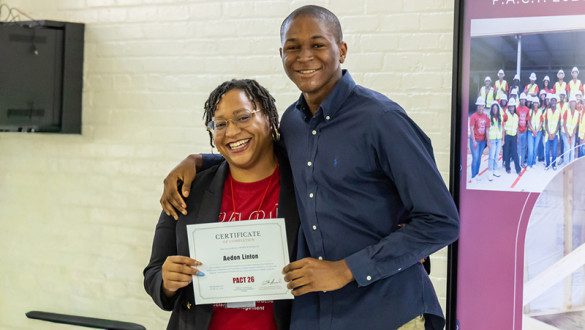 Winner Aedon Linton and his mother