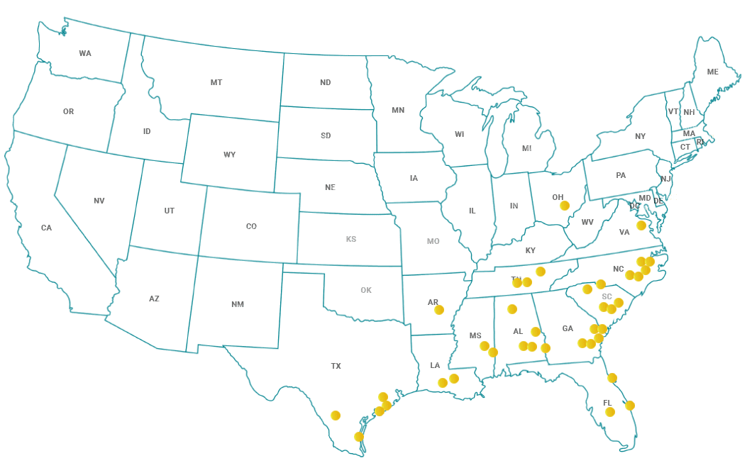 Map of US Showing Member Institution Data Points