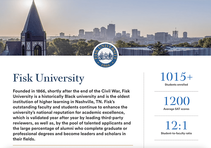 screenshot of Fisk University's page