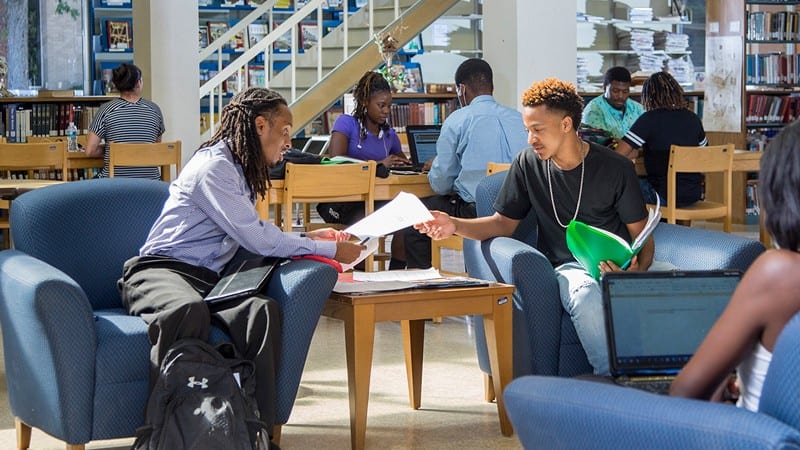 Students working together in library at Jarvis Christian College