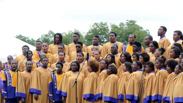 Large group shot of Miles College choir performing