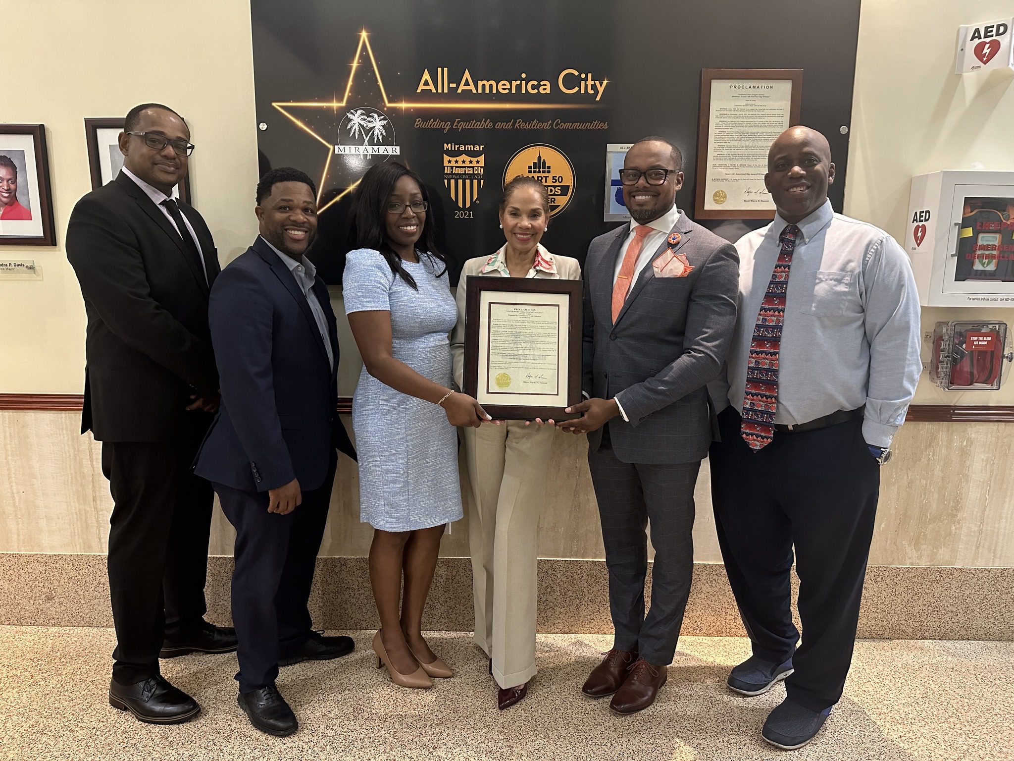 City of Miramar (FL) Commissioner Yvette Colbourne (center) presents UNCF Fort Lauderdale with a Proclamation honoring UNCF and recognizing our 80th anniversary.