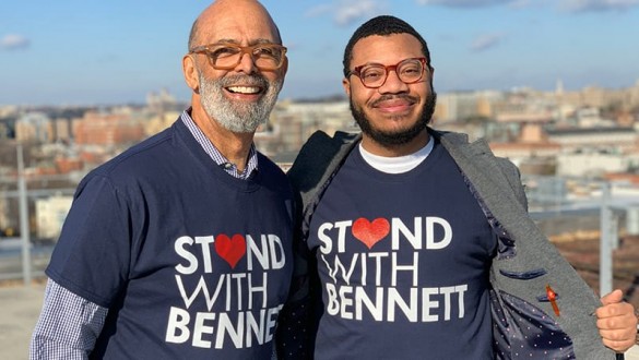 Michael Lomax and Lodriguez Murray wearing Stand with Bennett t-shirts