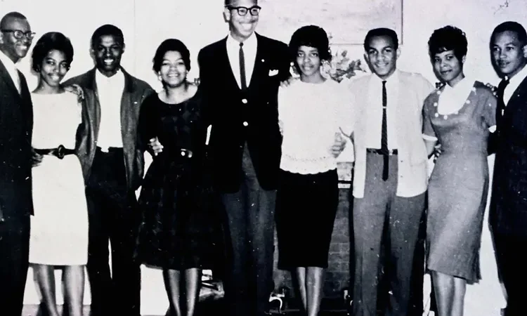 From left: Joseph Jackson, Jr., Geraldine Edwards, James Bradford, Evelyn Pierce, Albert Lassiter, Ethel Sawyer, Meredith Anding, Jr., Janice Jackson and Alfred Cook. Photo courtesy of Tougaloo College Archives.
